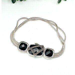 Napier Silver-Tone Multi-Strand Bracelet With Black Resin gems Accents stretch